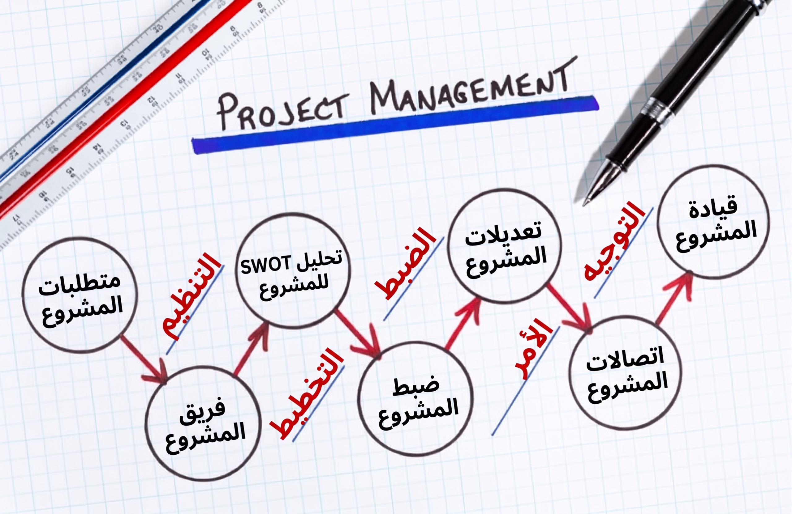 صورة توضيحية لـ إدارة المشاريع الاحترافية ونموذج النضج للمؤسسات.